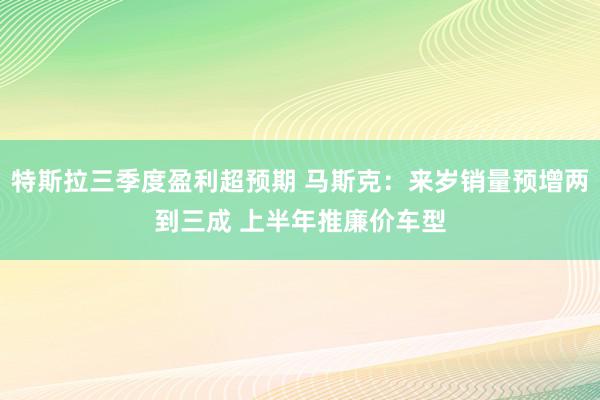 特斯拉三季度盈利超预期 马斯克：来岁销量预增两到三成 上半年推廉价车型